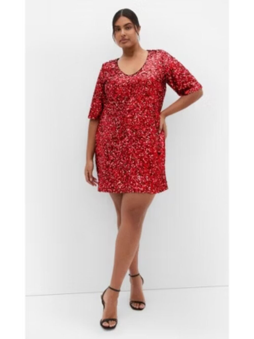 City Chic Sequin Glam Dress - Red